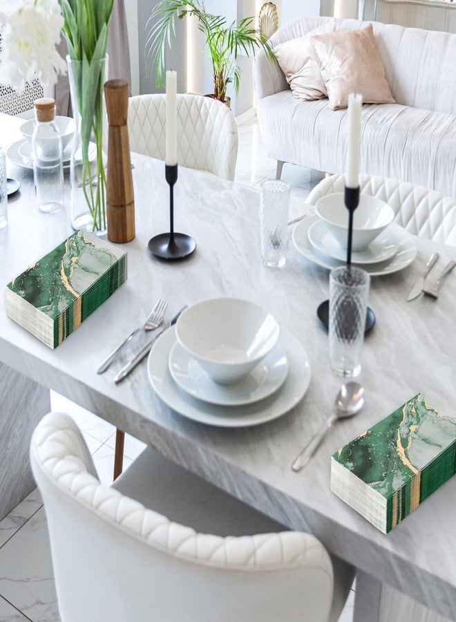 JarThenaAMCS 100Pcs Marble Guest Napkins Green Gold Marble Disposable Napkins 3 Ply Dinner Hand Towel Paper Napkins for Bathroom Wedding Bridal Shower Table Decor Party Supplies - Image 5